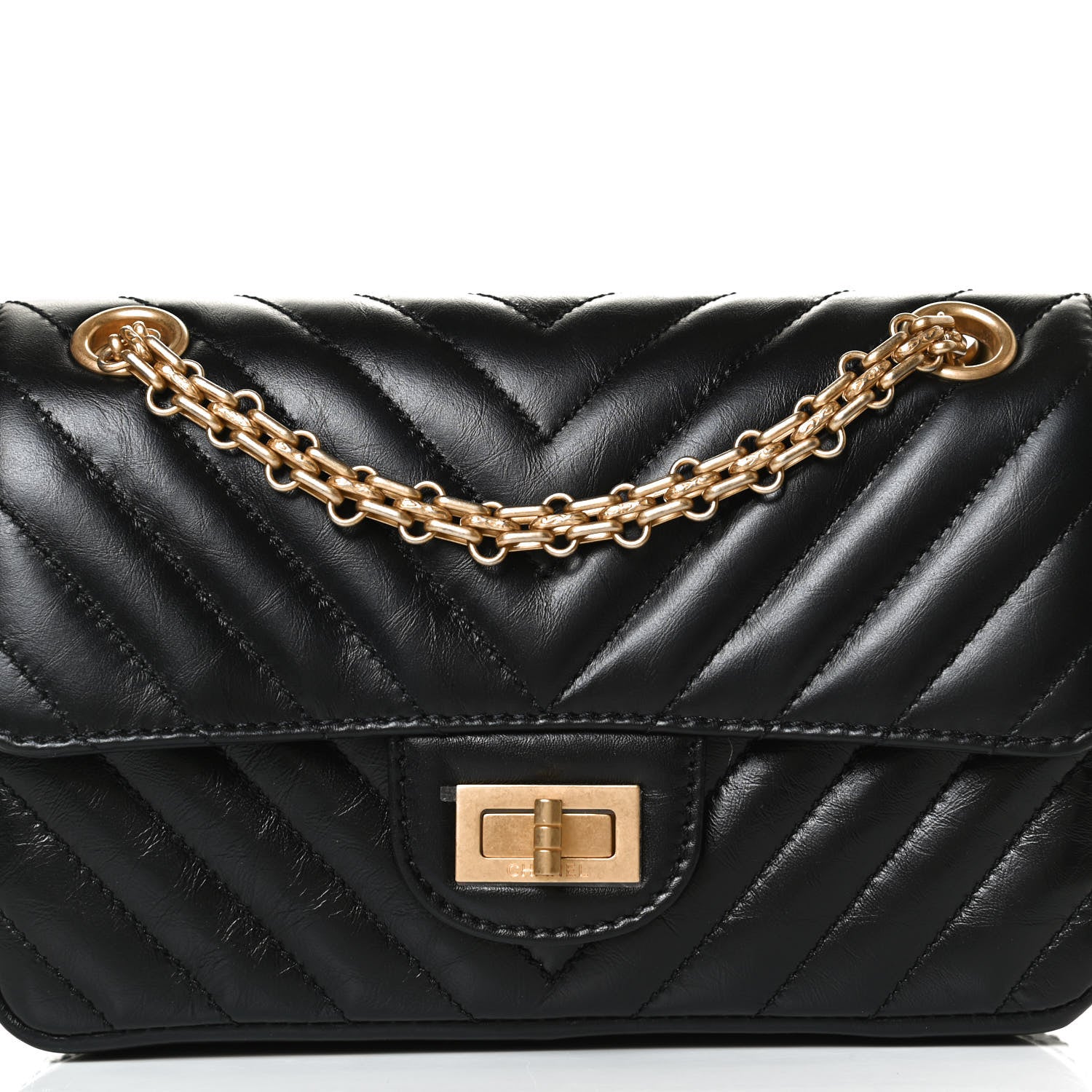 Chanel Aged Calfskin Chevron Quilted 2.55 Reissue Mini Flap Black 7 of 13