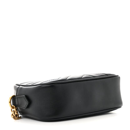 Gucci Calfskin Matelasse Mini GG Marmont Chain Shoulder Bag Black 4 of 13