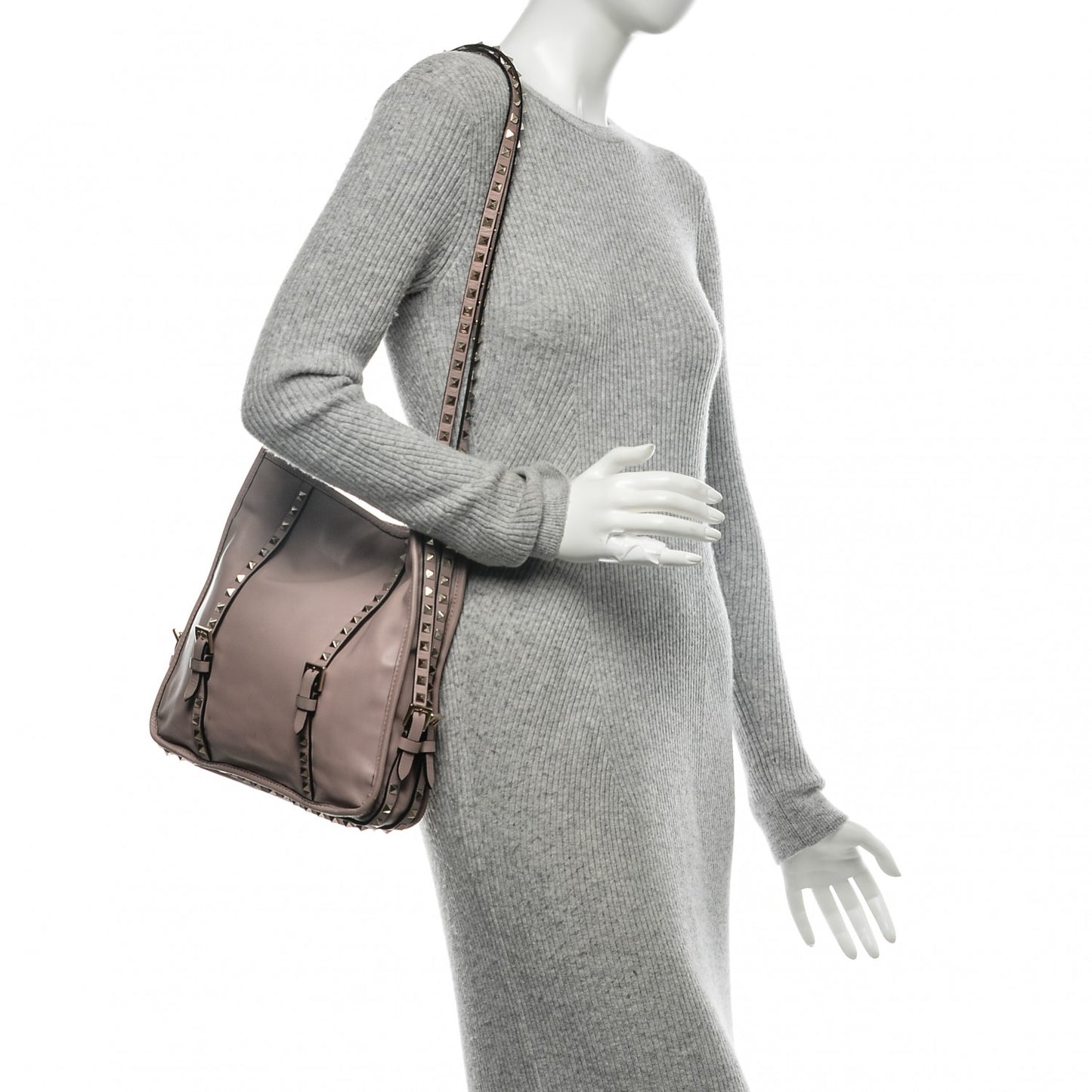 Vitello Rockstud Shopper Tote Poudre