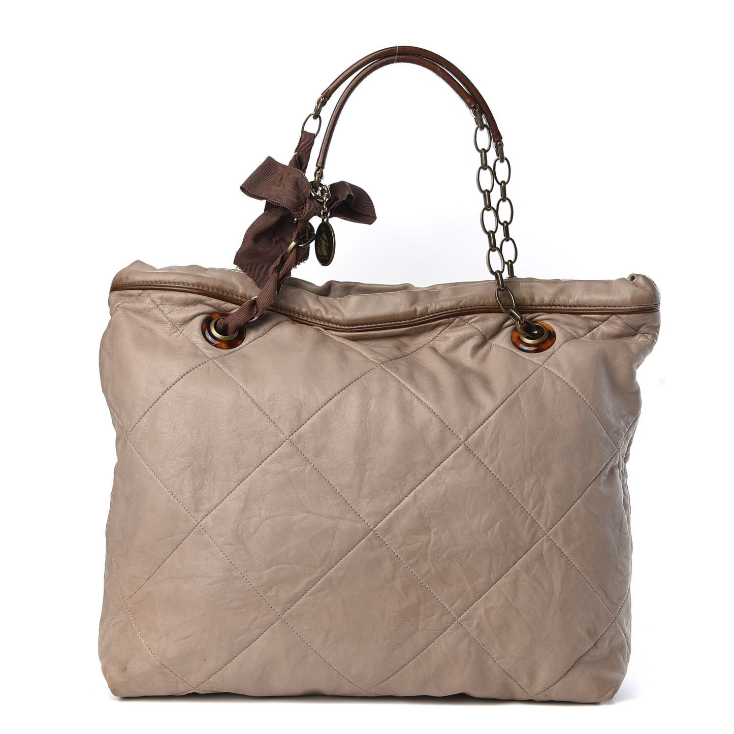 Lambskin Quilted Amalia Cabas Tote Taupe