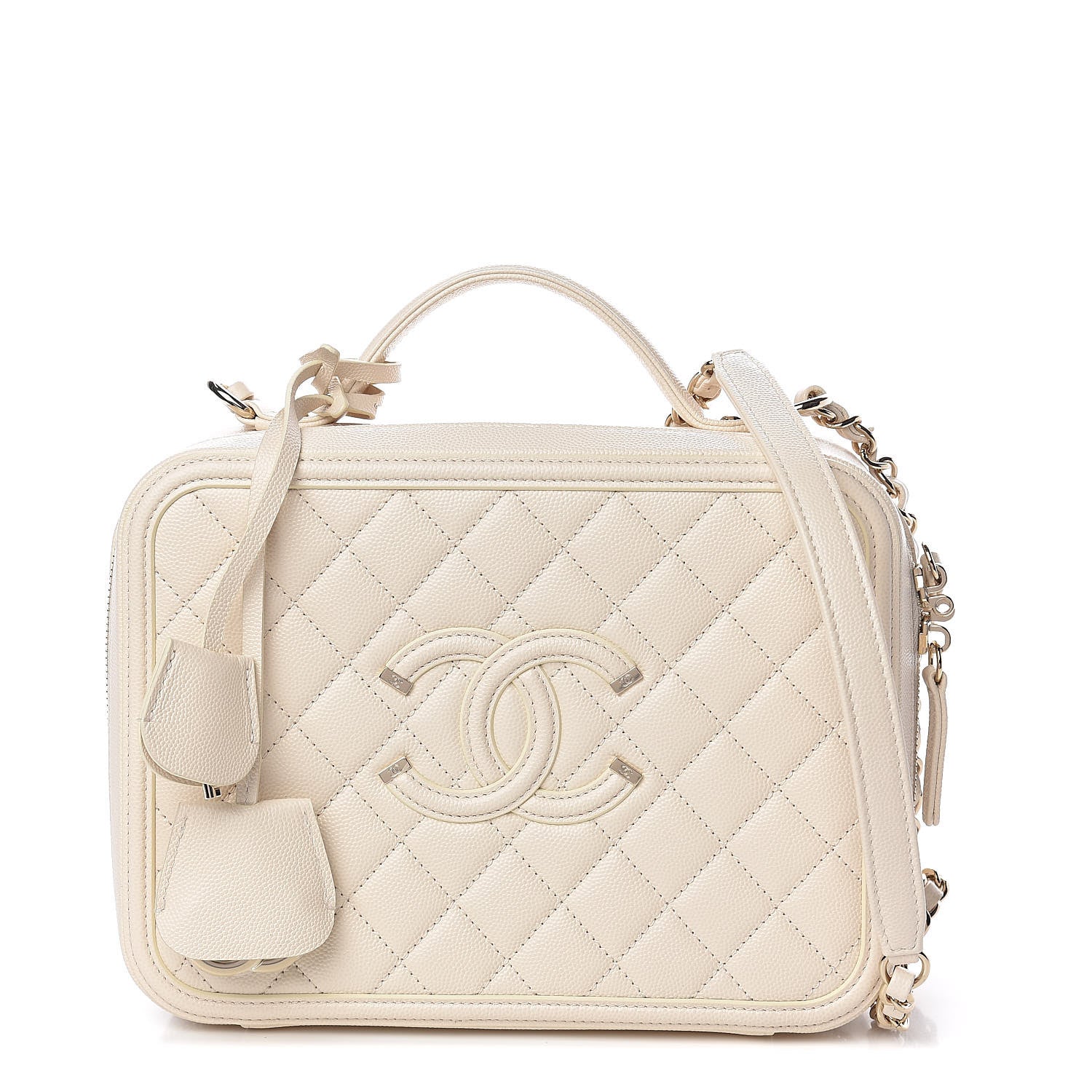 Chanel Caviar Quilted Large CC Filigree Vanity Case Light Beige 1 of 14