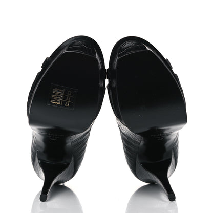 Saint Laurent Calfskin Crocodile Embossed Tribute 16 Lace Up Platform Sandals 38 Black 4 of 4