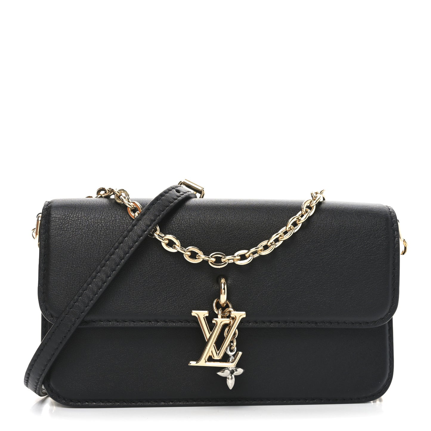 Calfskin LV Bloom Wallet On Chain Black