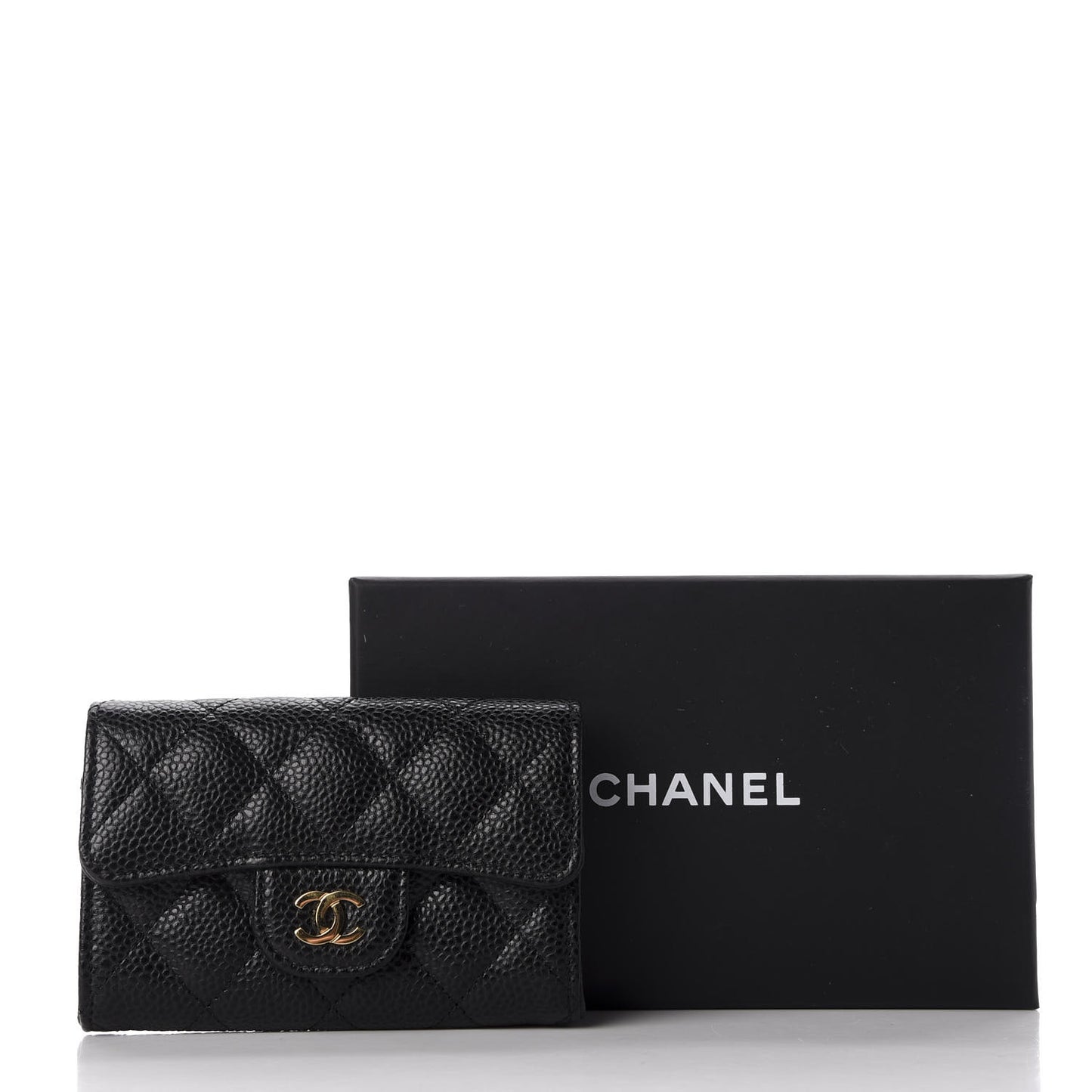 Caviar Quilted Flap Card Holder Wallet Black