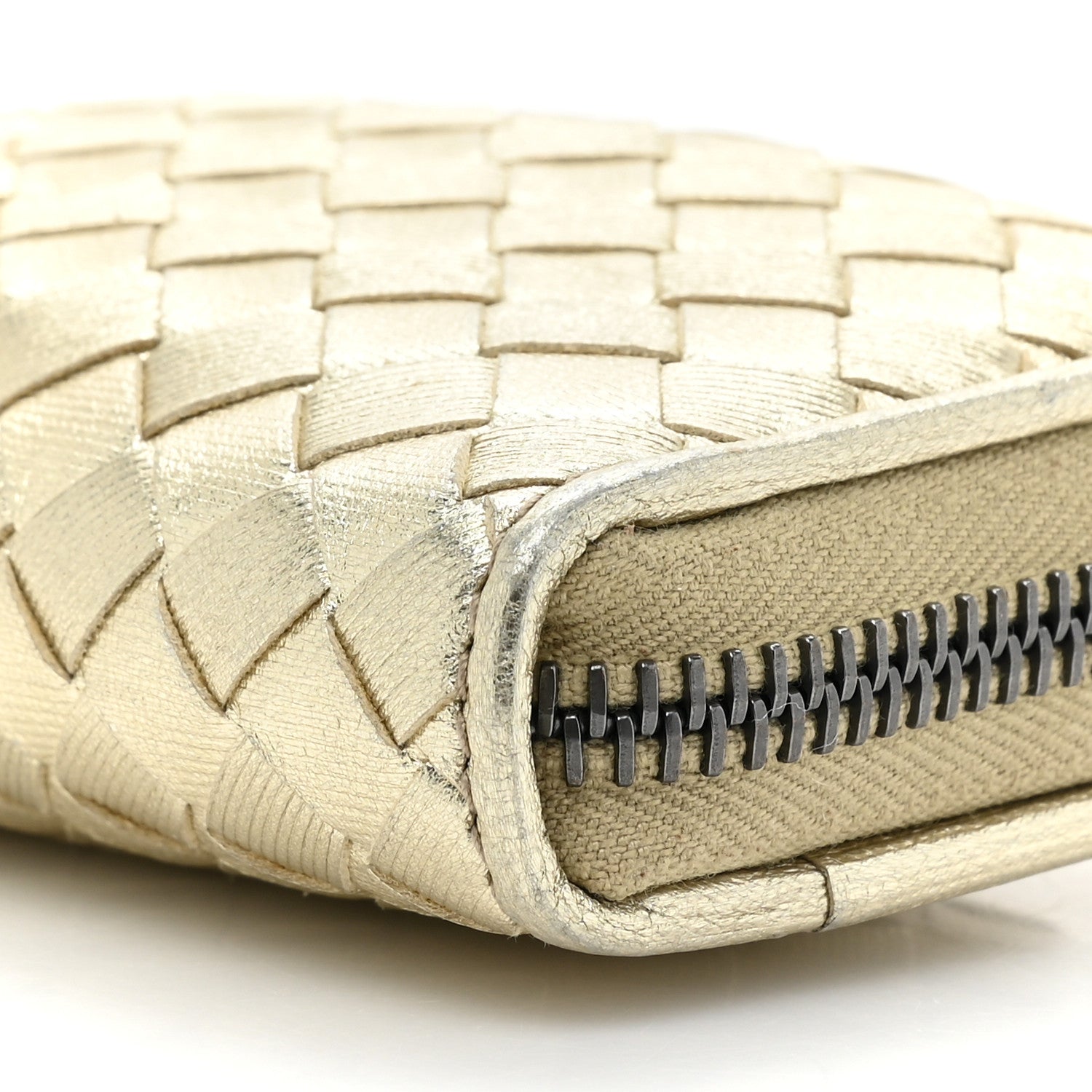 Bottega Veneta Metallic Nappa Intrecciato Zip Around Coin Purse Gold 9 of 10