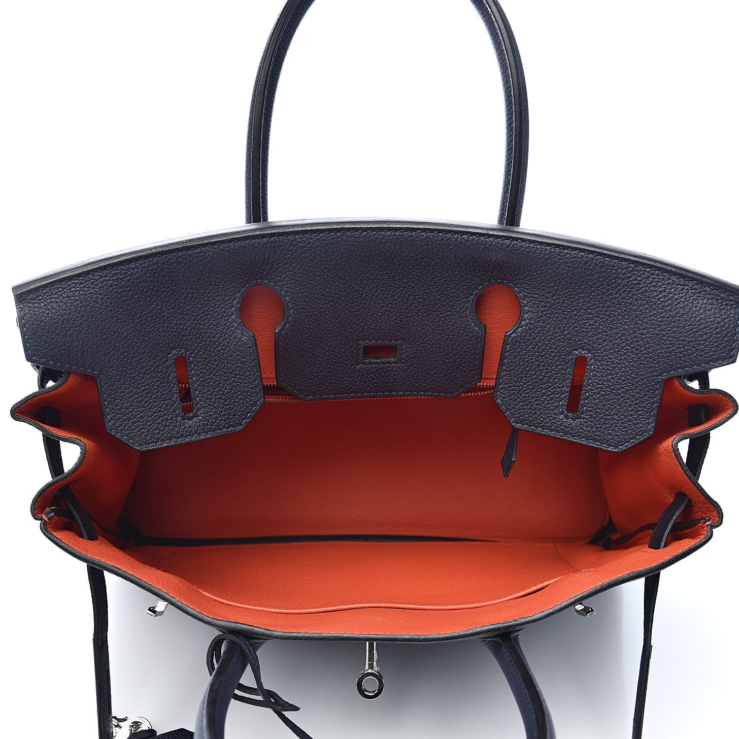 Hermes Togo Birkin Verso 30 Bleu Nuit Orange Poppy 27 of 34
