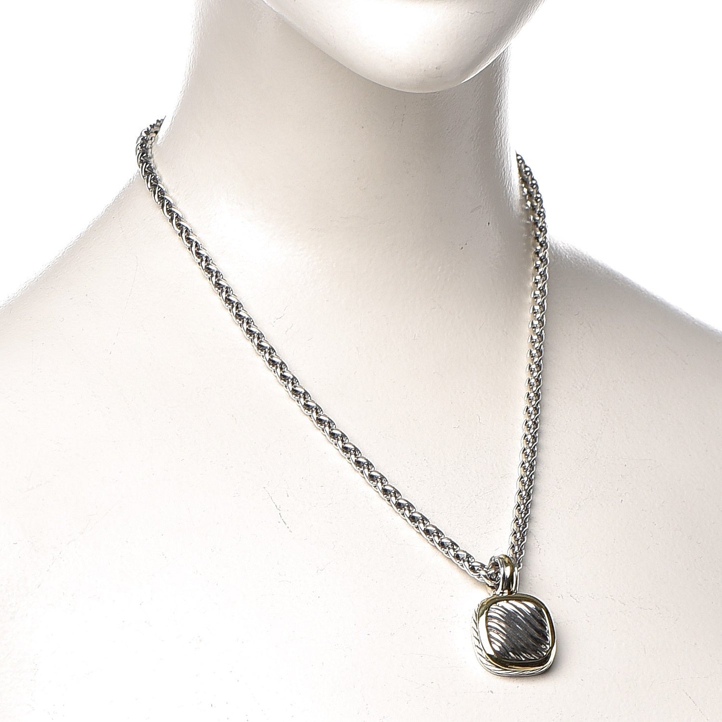 Sterling Silver 18K Yellow Gold 21mm Carved Cable Albion Pendant Necklace