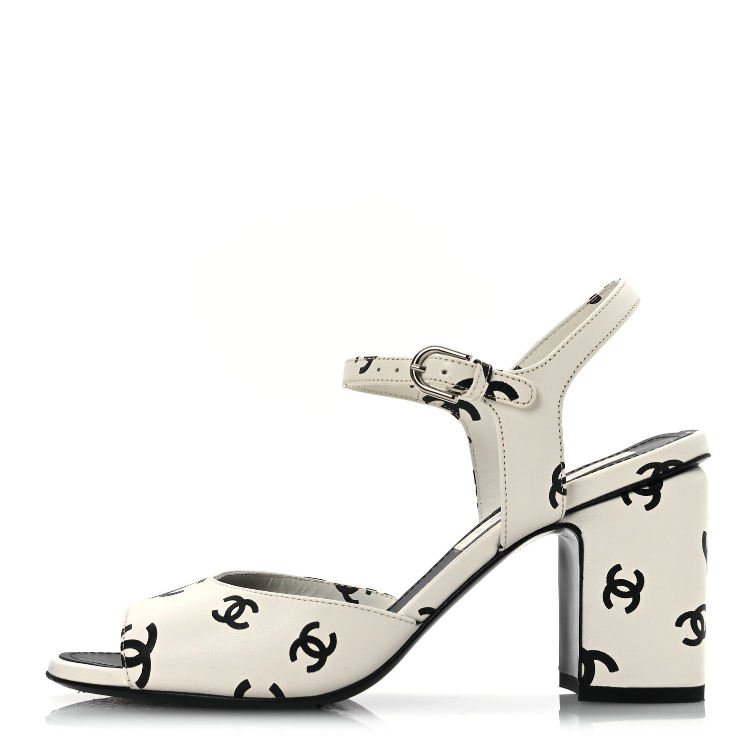 Chanel Printed Lambskin CC Sandals 37 White Black 1 of 15