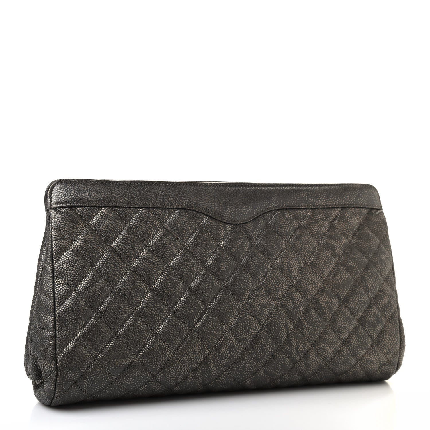 Chanel Metallic Caviar Quilted Clutch Dark Silver 3 of 9