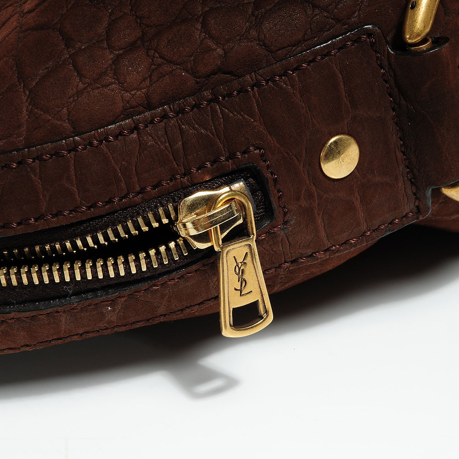 Saint Laurent Crocodile Embossed Large Nubuck Muse Brown 8 of 9