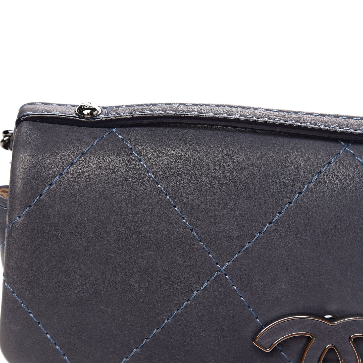 Washed Calfskin Diamond Stitch Hamptons Clutch With Chain Blue
