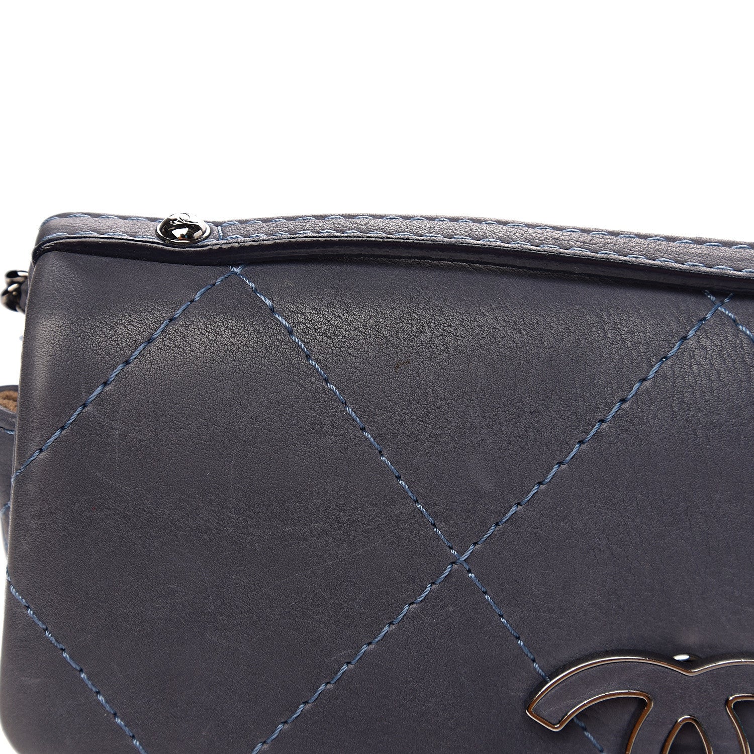Chanel Washed Calfskin Diamond Stitch Hamptons Clutch With Chain Blue 13 of 13