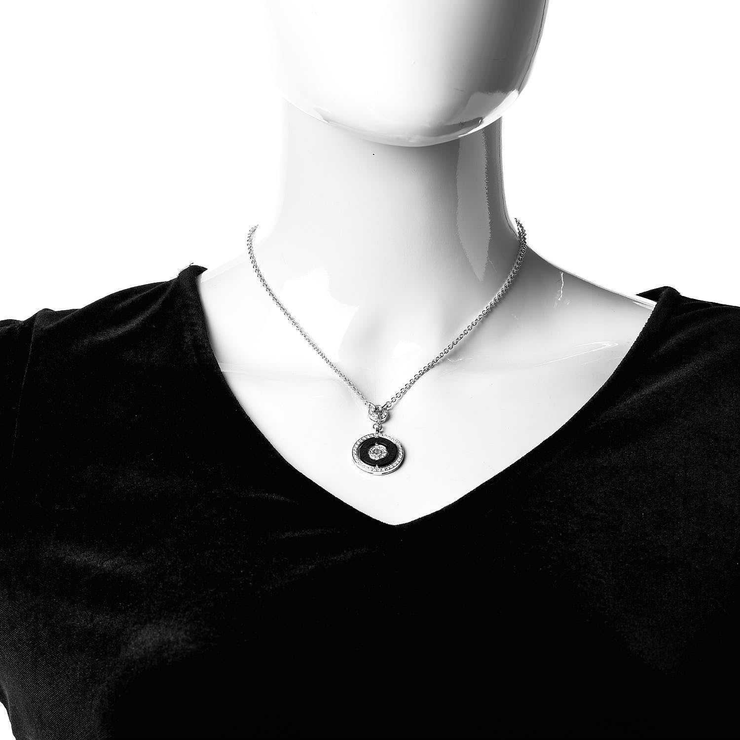 Bulgari 18K White Gold Diamond Black Ceramic Astrale Cerchi Pendant Necklace 2 of 5