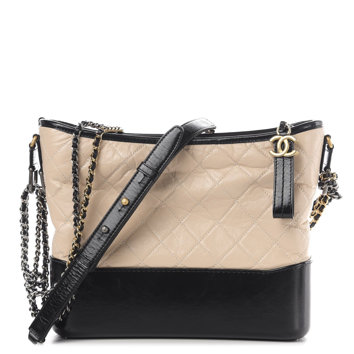 Aged Calfskin Quilted Medium Gabrielle Hobo Beige Black