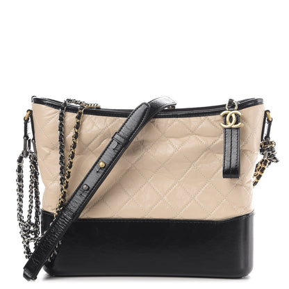 Chanel Aged Calfskin Quilted Medium Gabrielle Hobo Beige Black 1 of 12