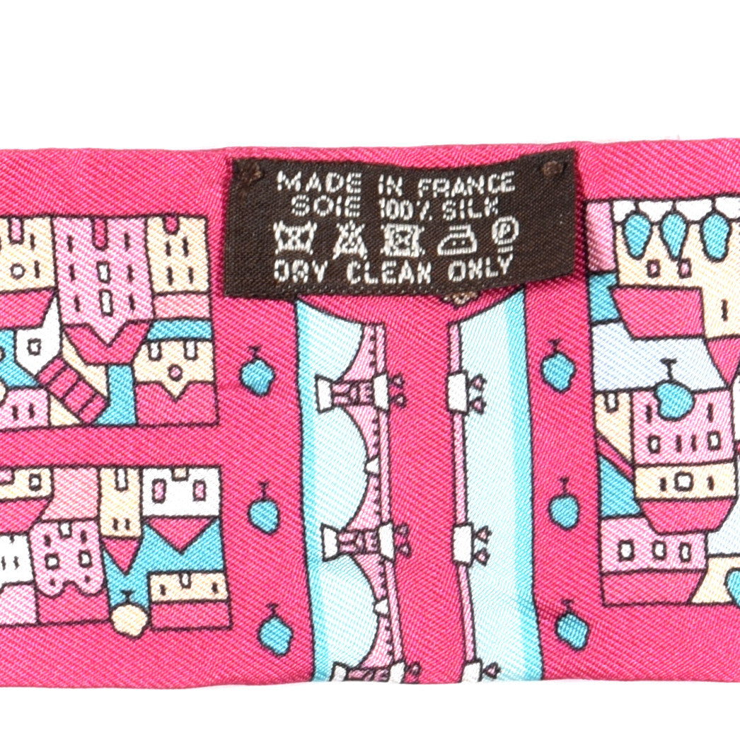 Hermes Silk Rive Droite Rive Gauche Twilly Rose Vif Turquoise Creme 4 of 4