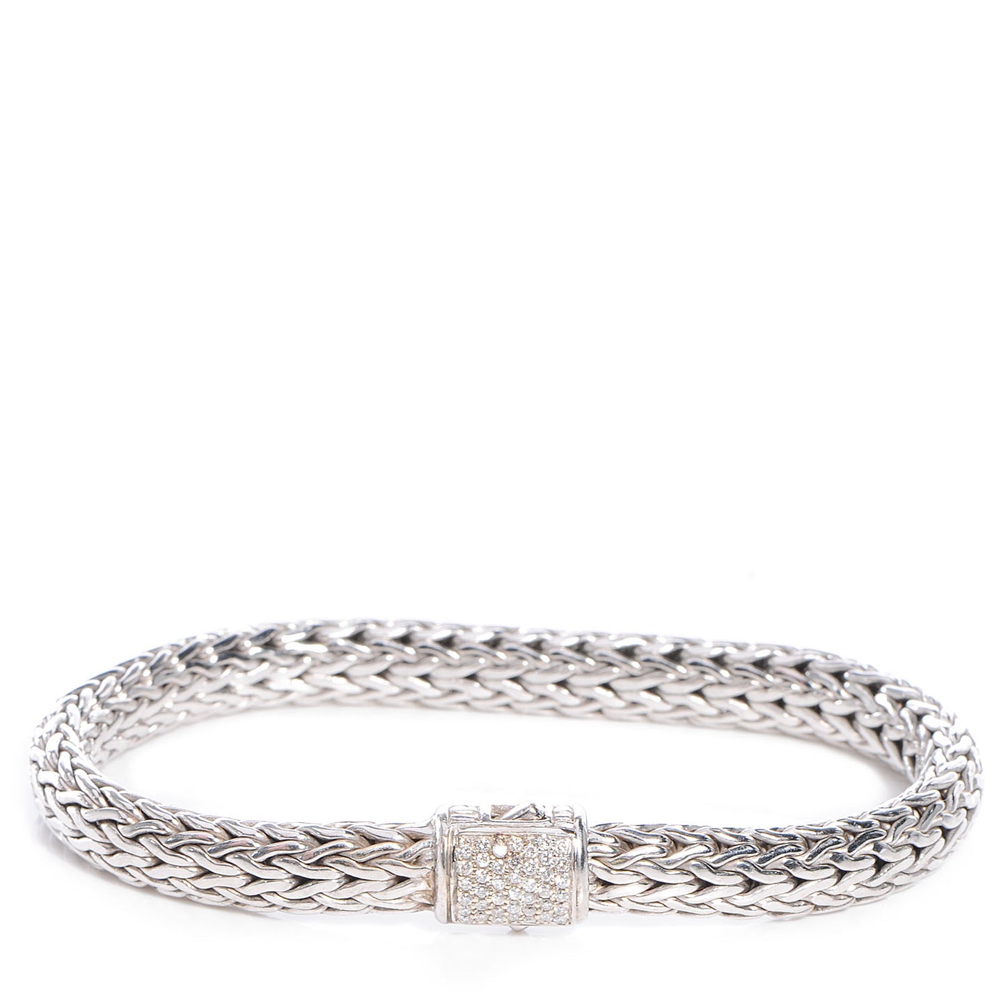 Sterling Silver Pave Diamonds Medium Classic Chain Clasp Bracelet