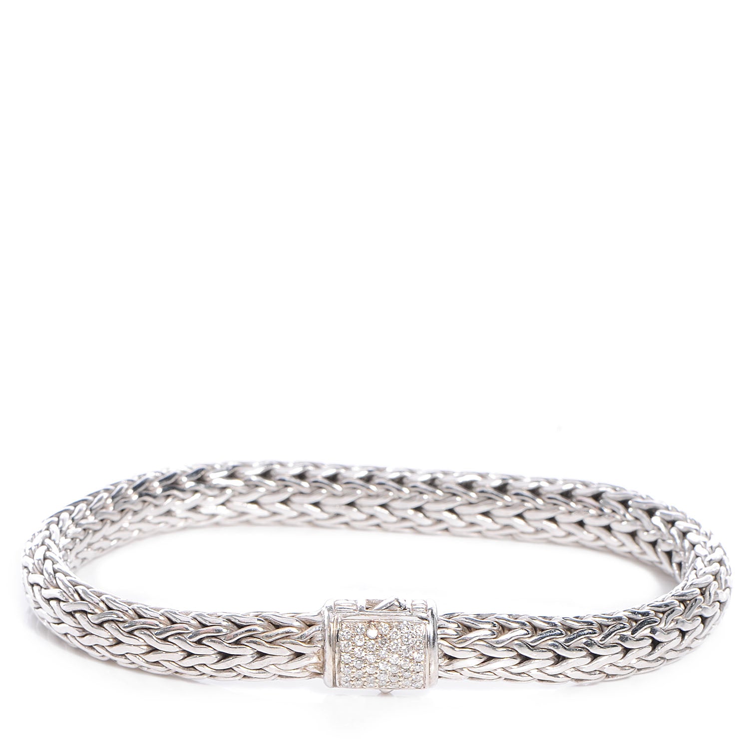 John Hardy Sterling Silver Pave Diamonds Medium Classic Chain Clasp Bracelet 1 of 5
