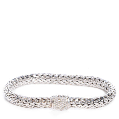 John Hardy Sterling Silver Pave Diamonds Medium Classic Chain Clasp Bracelet 1 of 5