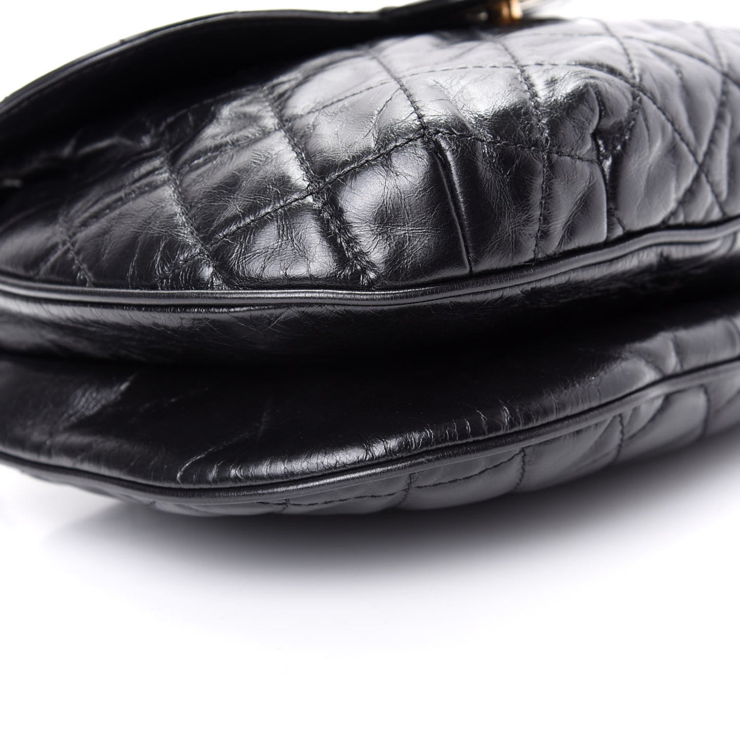 Glazed Calfskin Quilted Medium Bubble CC Flap Black