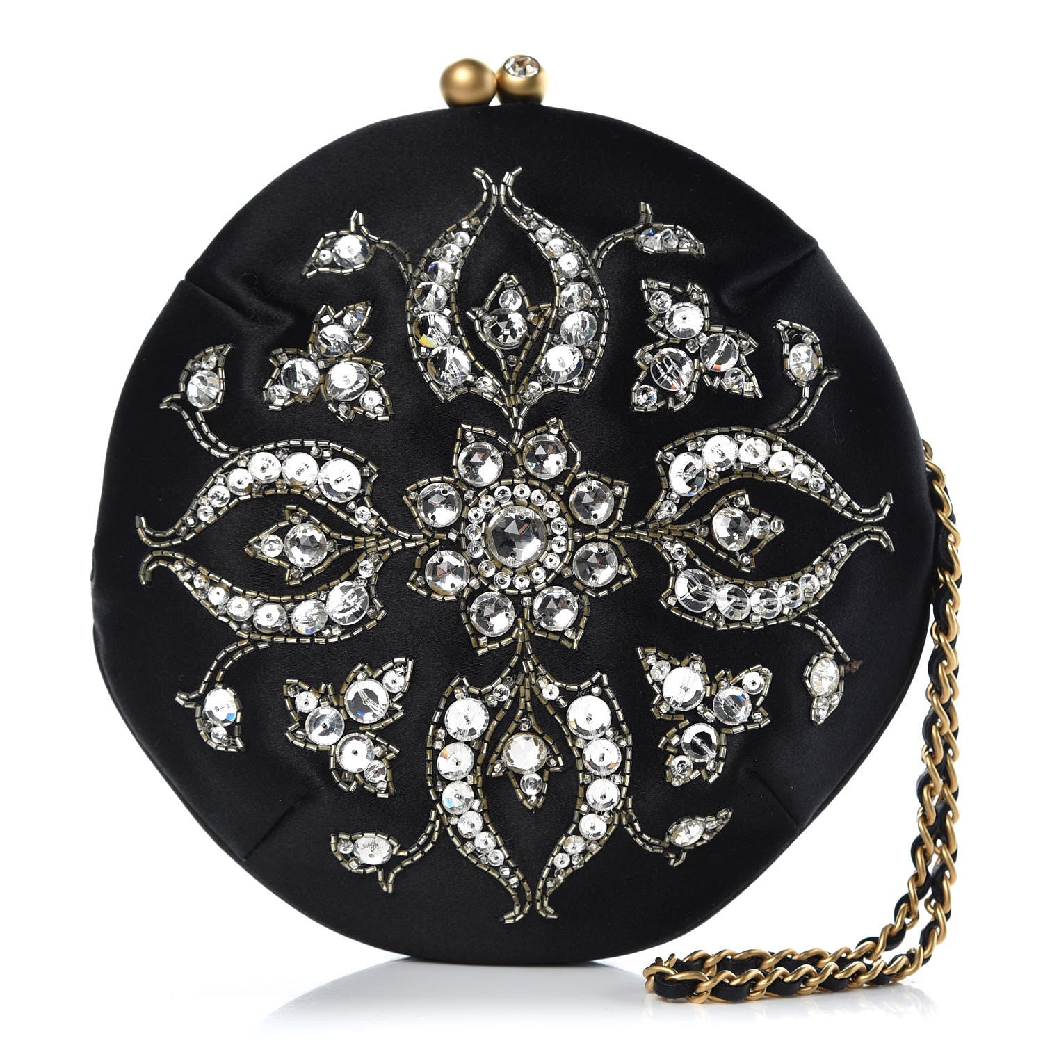 Chanel Satin Crystal Evening Wristlet Clutch Black 1 of 8