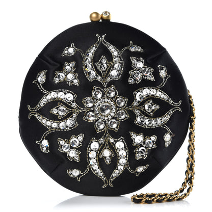 Chanel Satin Crystal Evening Wristlet Clutch Black 1 of 8