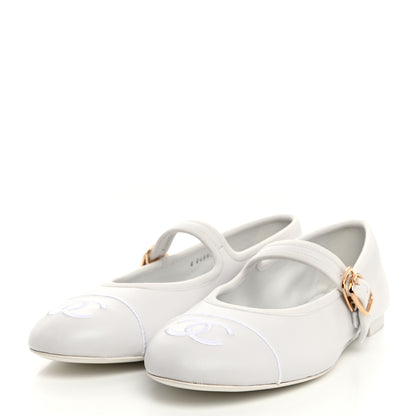 Chanel Lambskin Mary Jane Flats 38.5 White 3 of 9