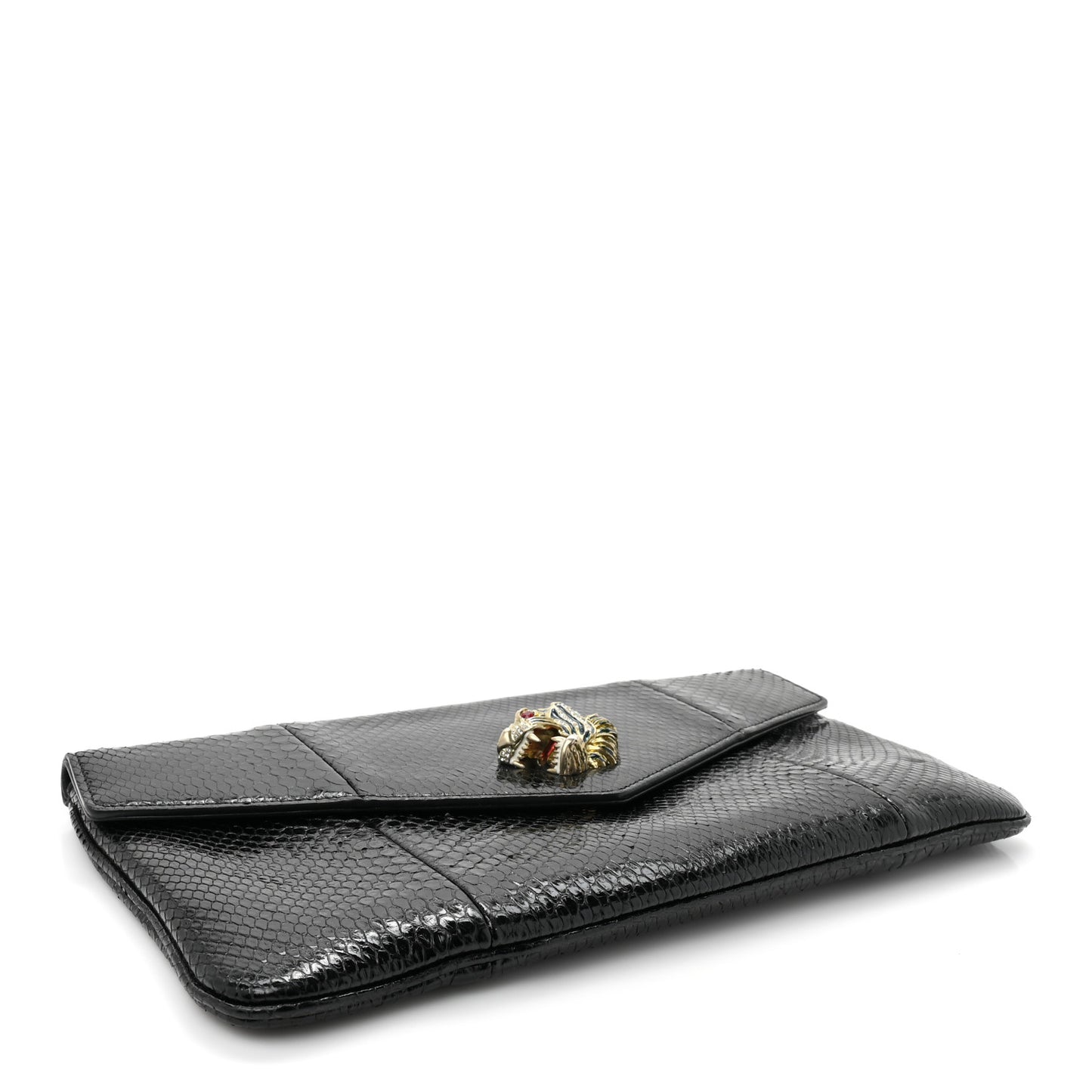 Snakeskin Rajah Broadway Envelope Clutch Black