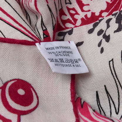 Hermes Cashmere Silk Mythiques Phoenix Coloriage Shawl 140 White Rose Black 7 of 7