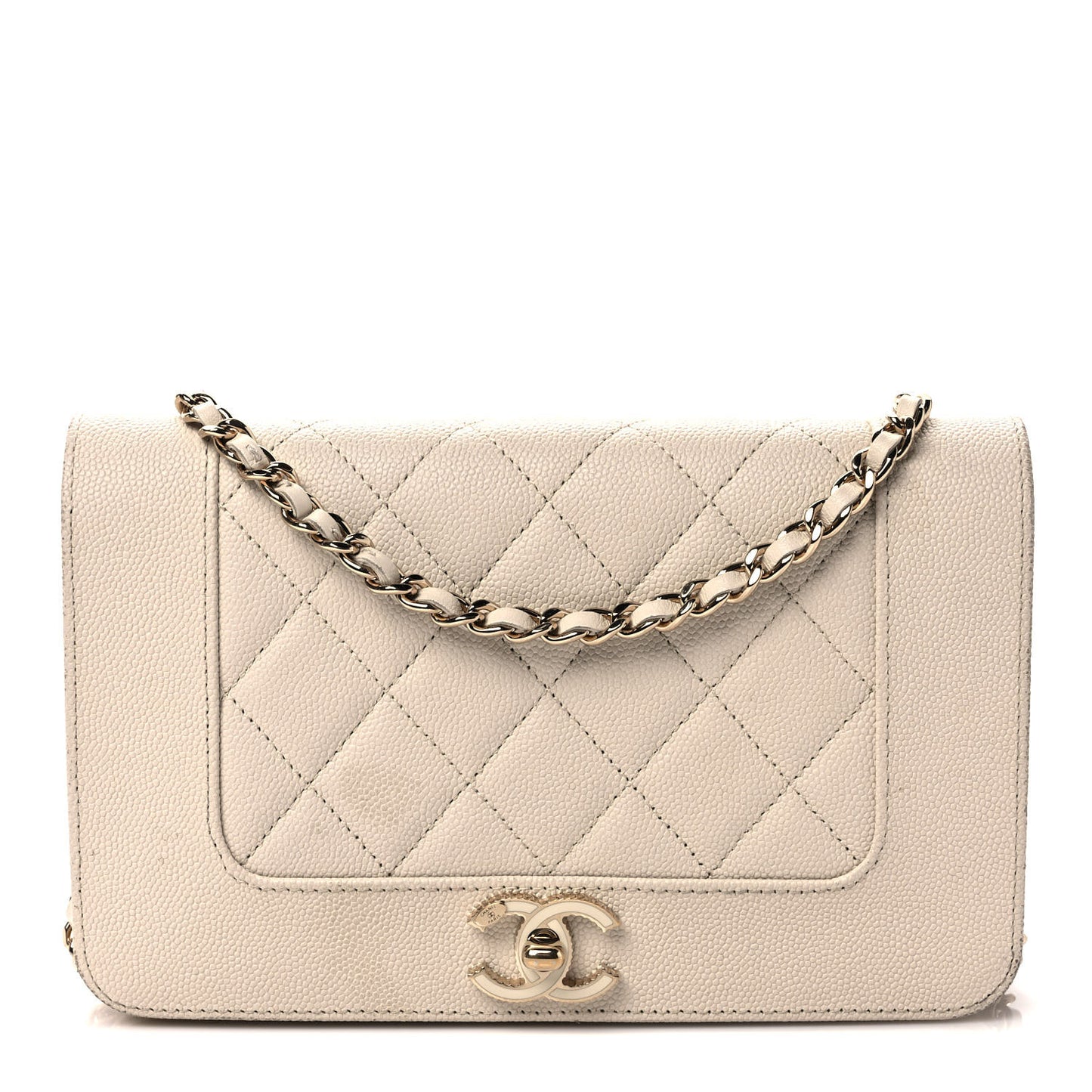 Caviar Quilted Vintage Mademoiselle Wallet On Chain WOC Beige