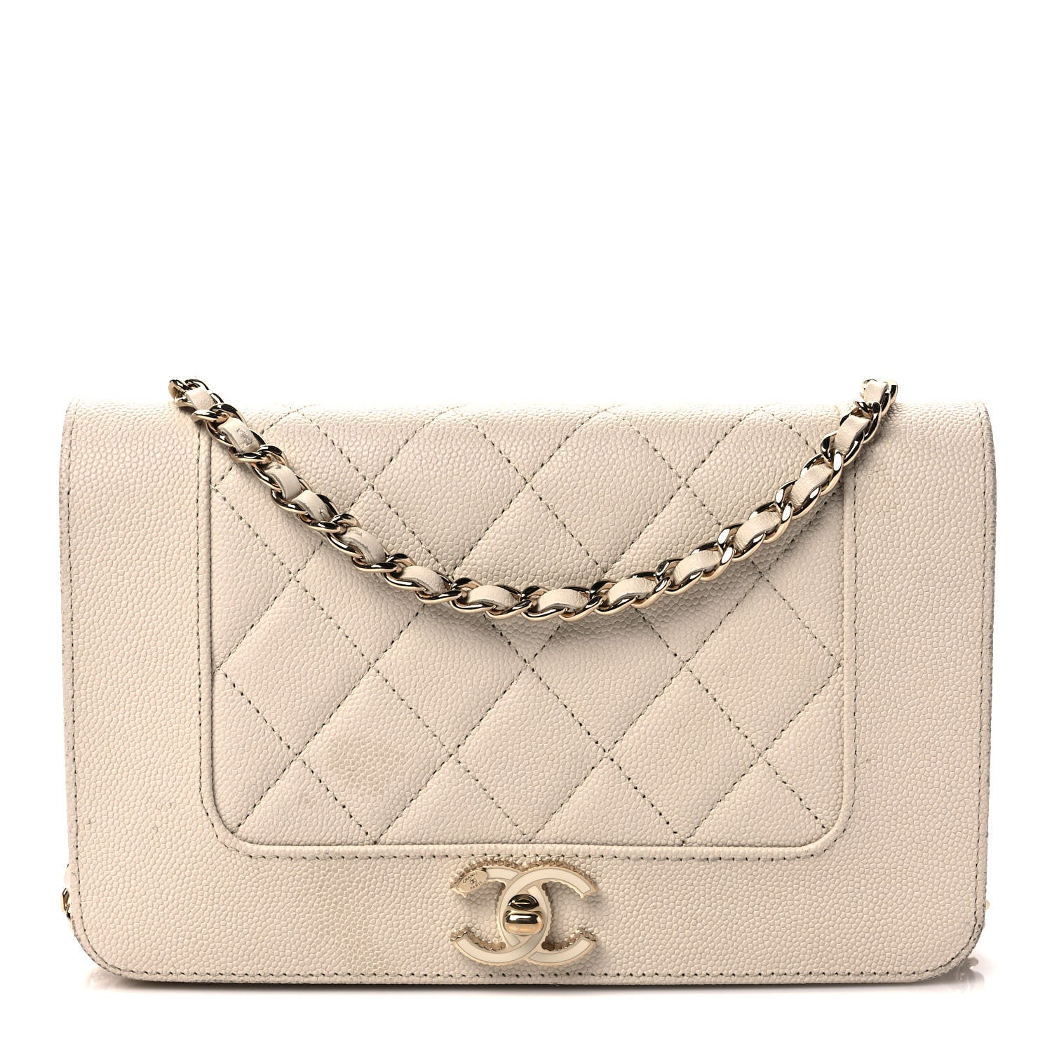 Chanel Caviar Quilted Vintage Mademoiselle Wallet On Chain WOC Beige 1 of 9