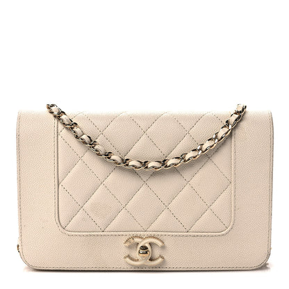 Chanel Caviar Quilted Vintage Mademoiselle Wallet On Chain WOC Beige 1 of 9