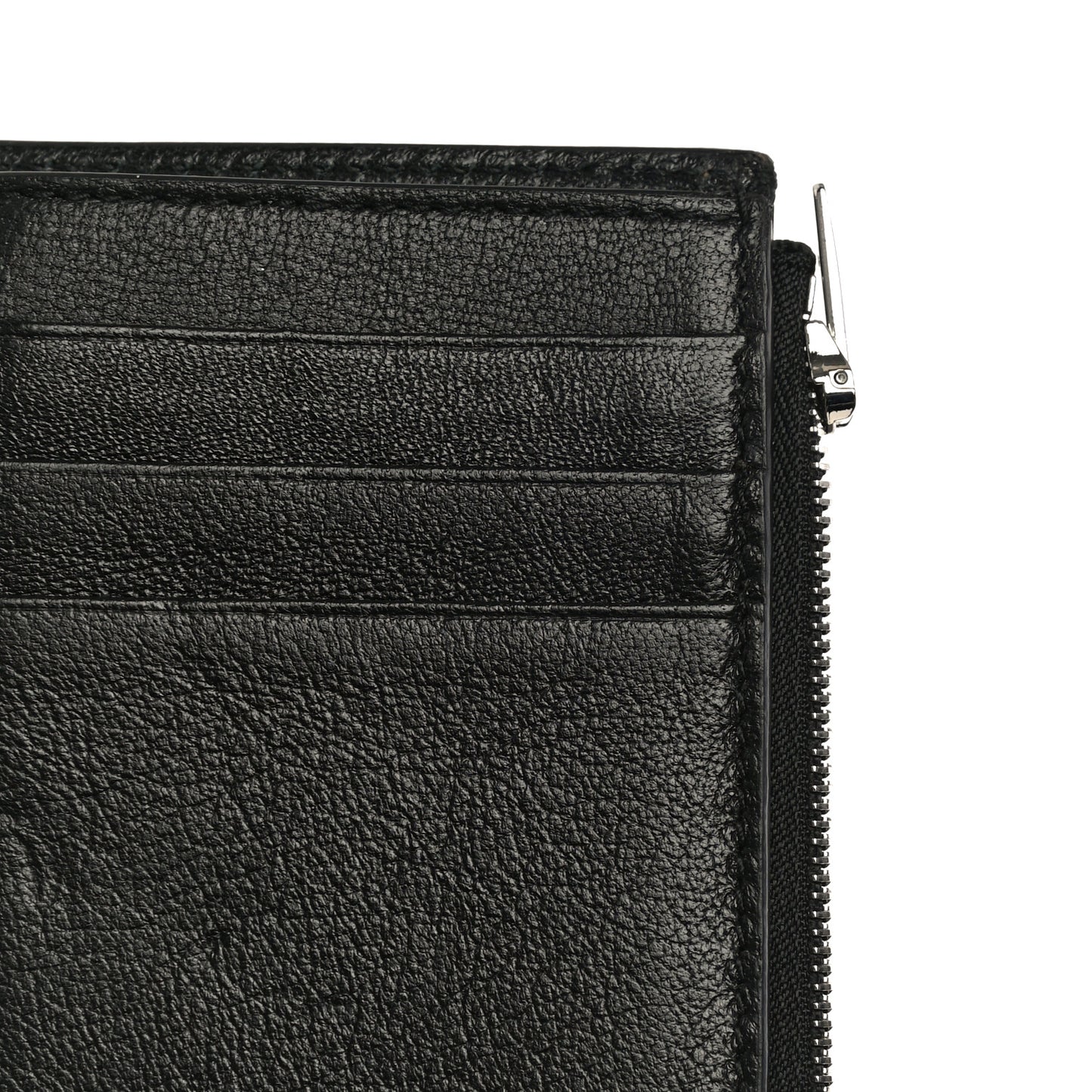 Grained Calfskin Logo Cash Chain Wallet Black White