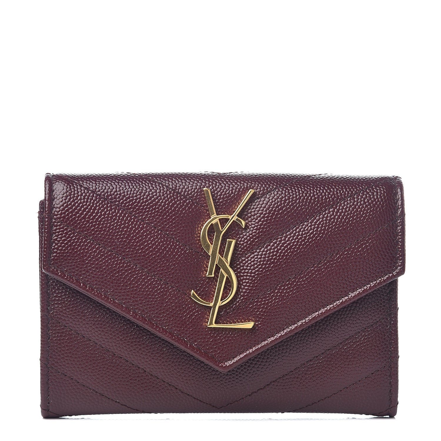 Saint Laurent Grain De Poudre Matelasse Chevron Small Monogram Envelope Wallet Bordeaux 1 of 6