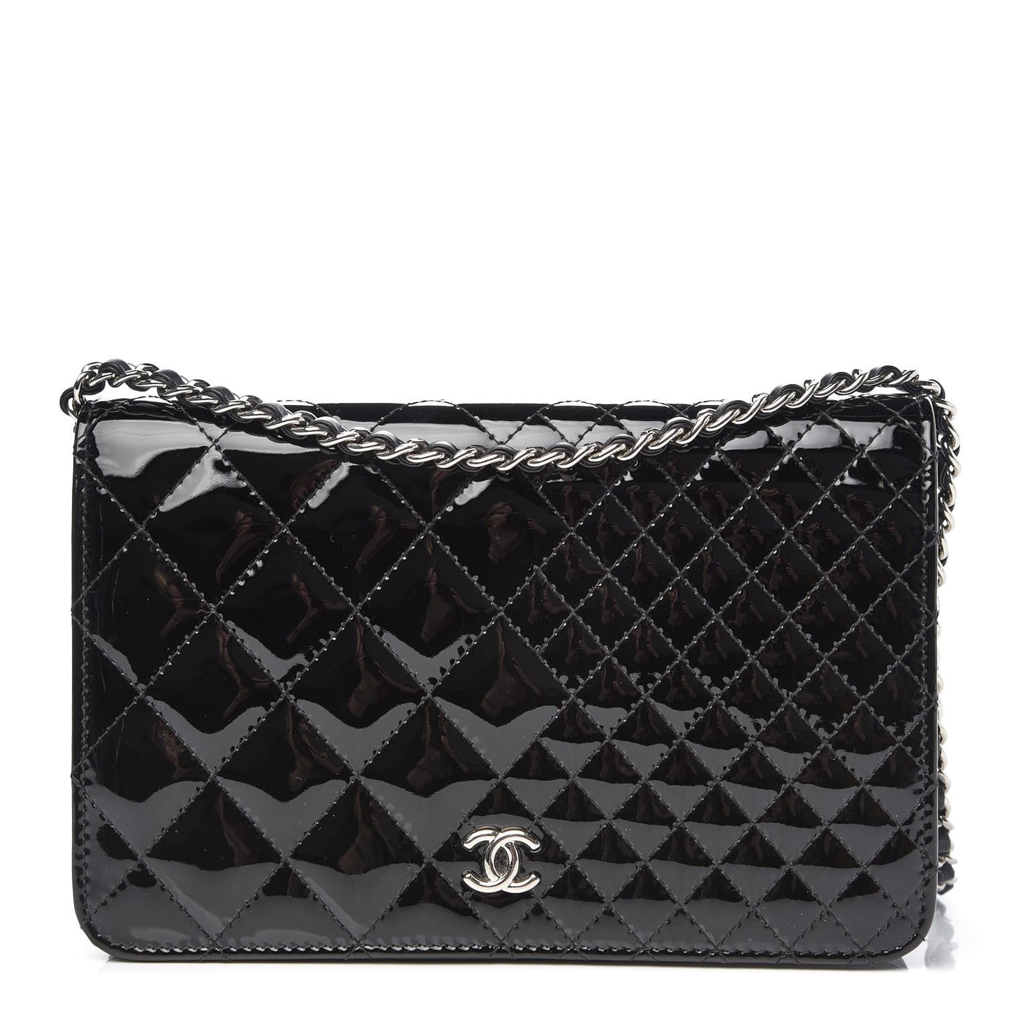 Patent Quilted Wallet On Chain WOC Black