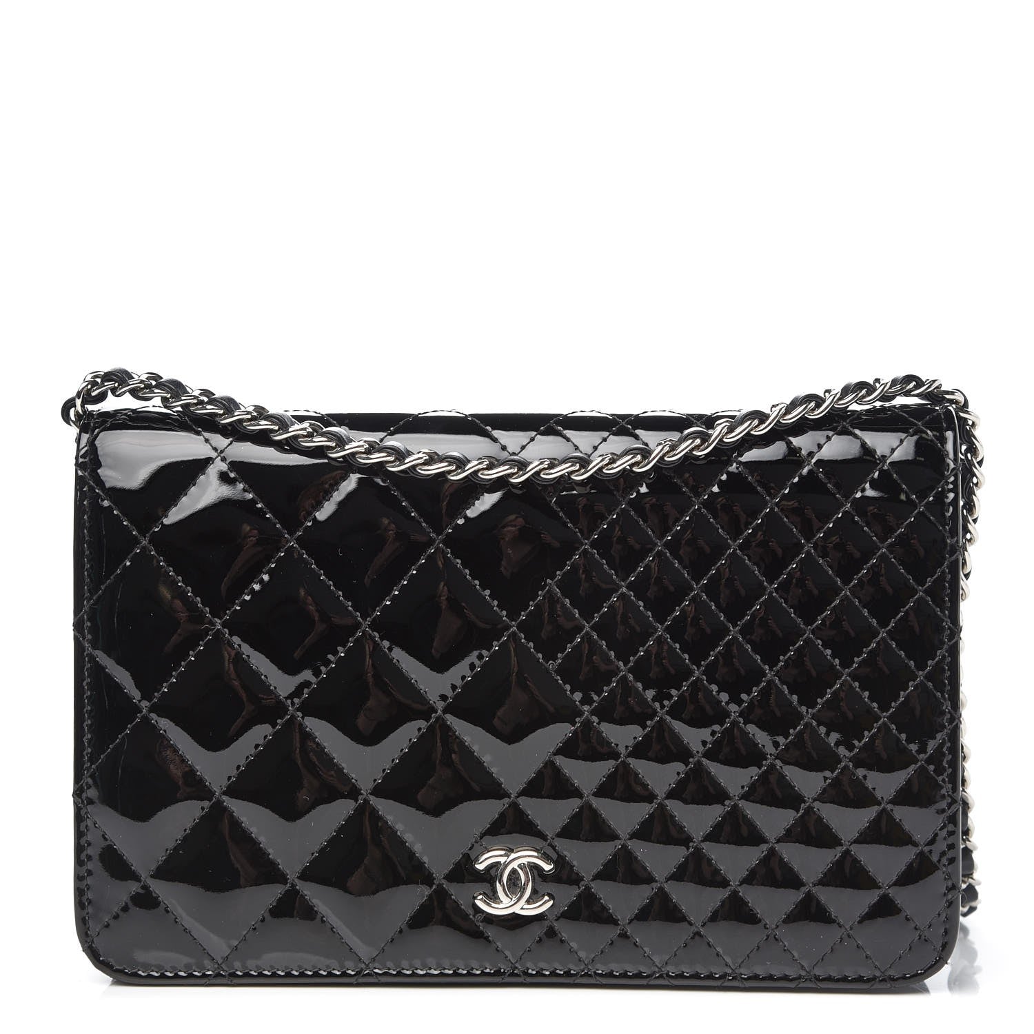 Chanel Patent Quilted Wallet On Chain WOC Black 1 of 9