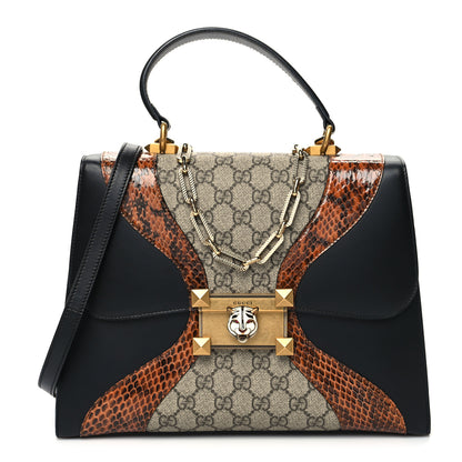 Gucci Nappa Elaphe GG Supreme Monogram Medium Osiride Top Handle Bag Black Bright Cuir Beige Ebony 1 of 14