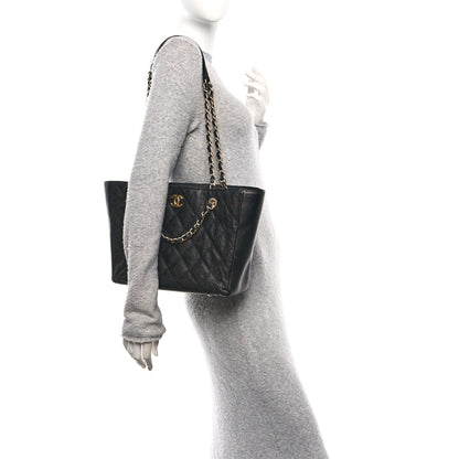 Chanel Caviar Quilted Small Trapezoid Chain Shopping Tote Black 2 of 10