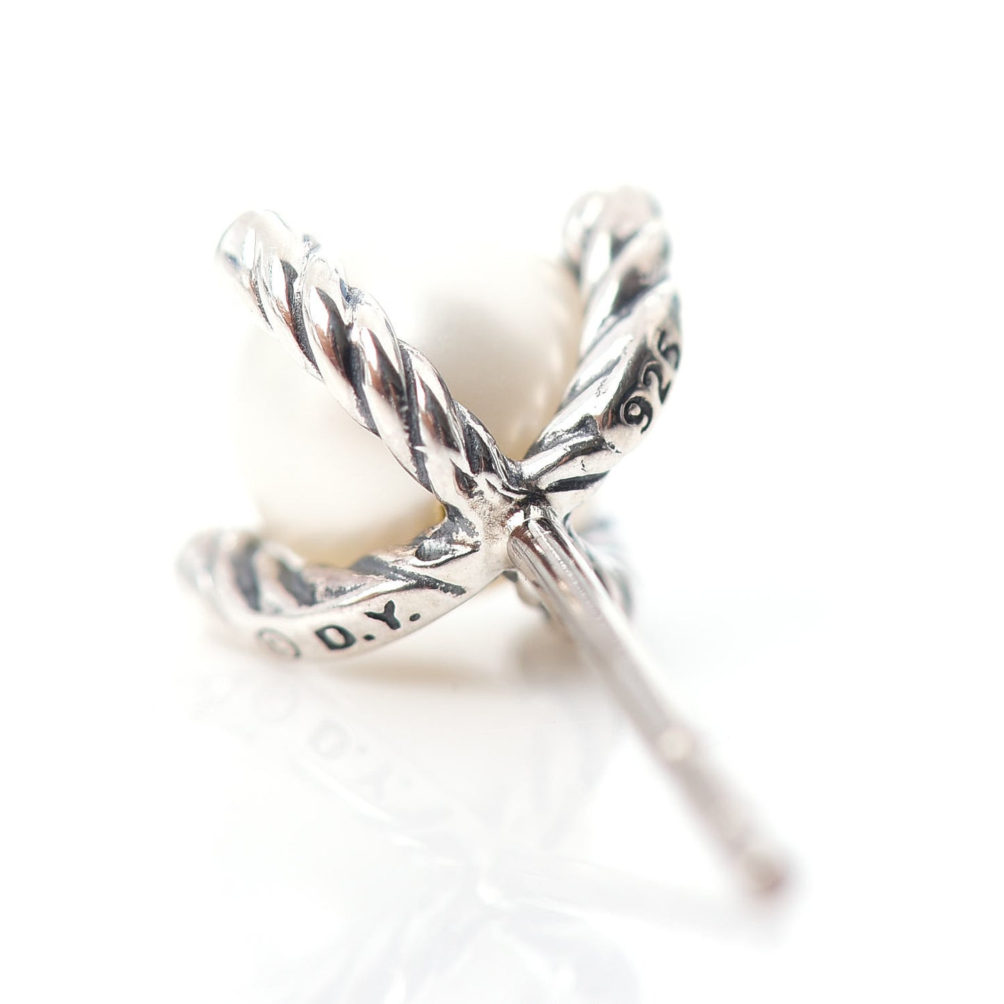 Sterling Silver Diamond Pearl 7mm Earrings