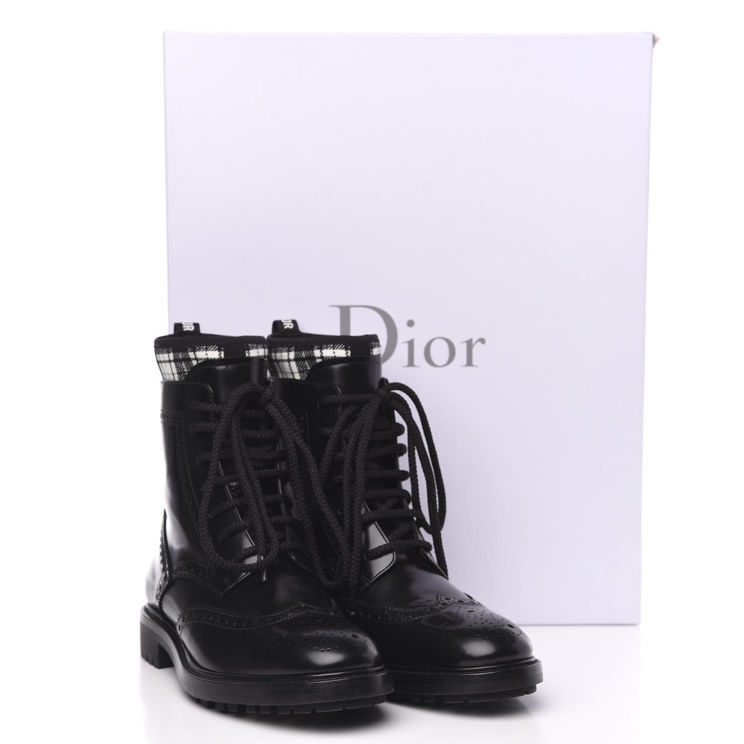 Calfskin D-Order Lace-Up Low Boot 37.5 Black White