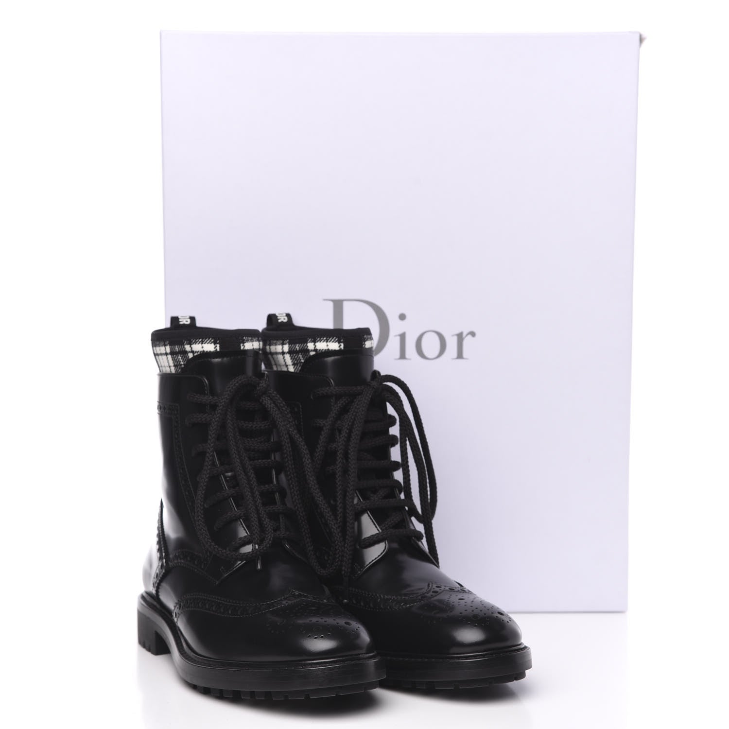Christian Dior Calfskin D-Order Lace-Up Low Boot 37.5 Black White 7 of 7