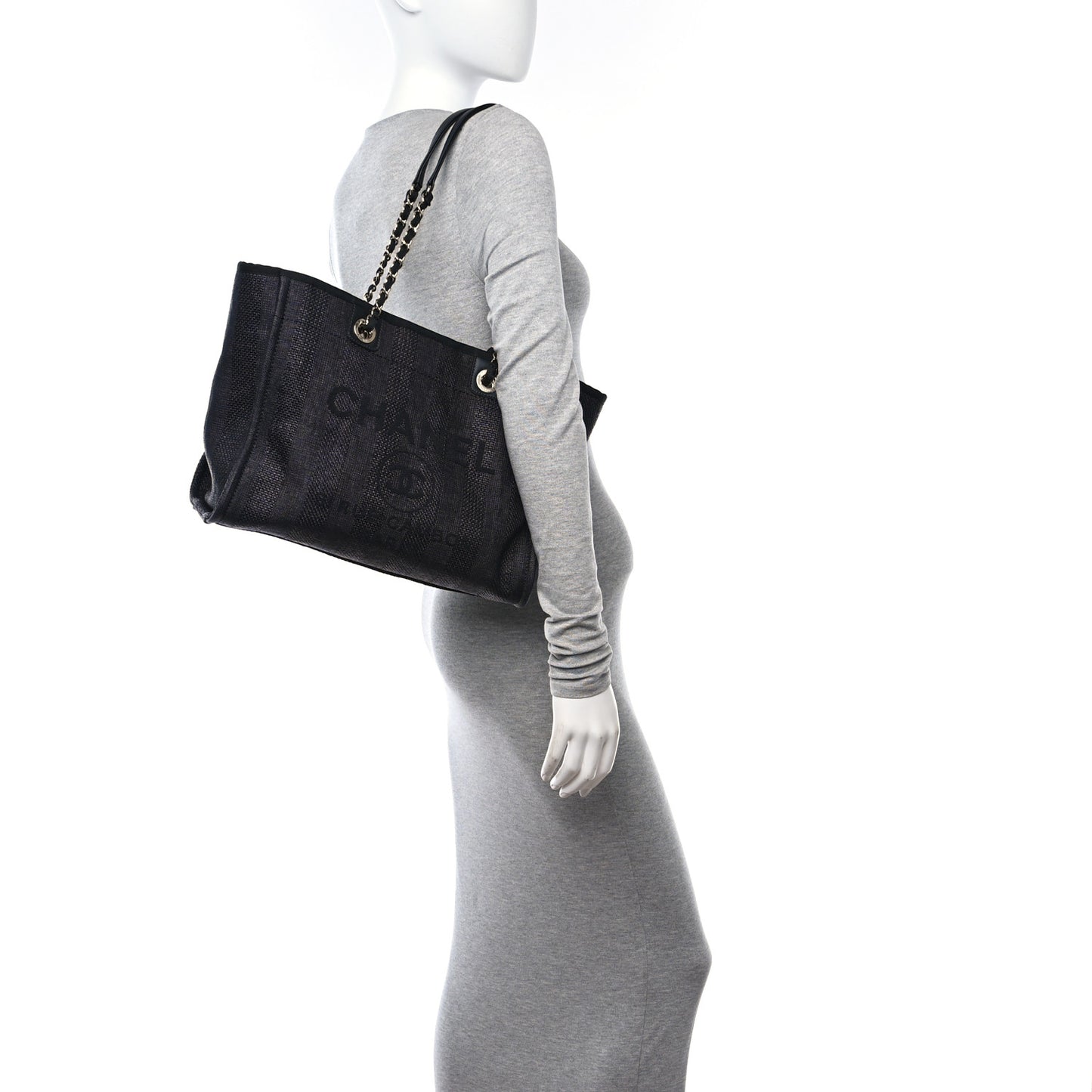 Mixed Fibers Striped Small Deauville Tote Black