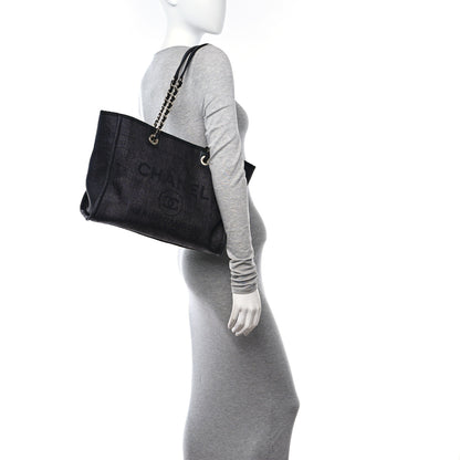 Chanel Mixed Fibers Striped Small Deauville Tote Black 2 of 10