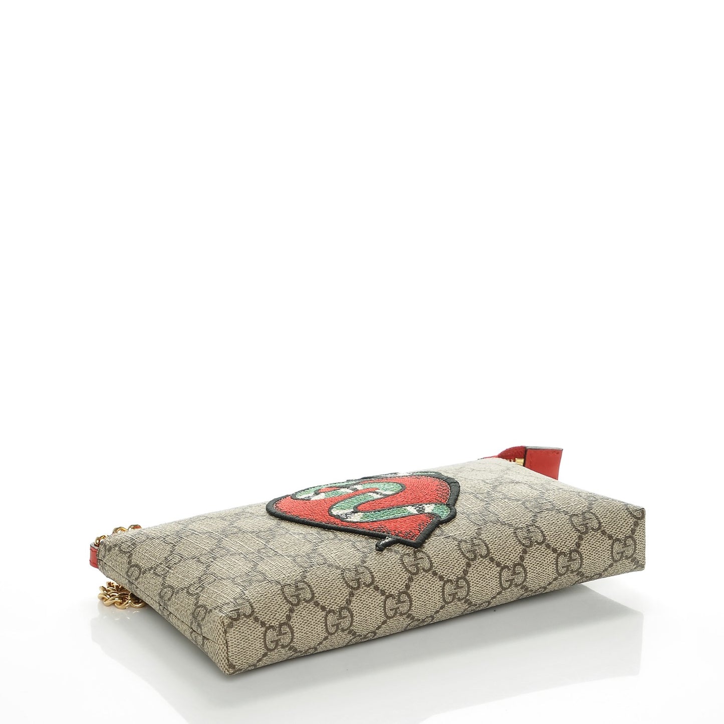 GG Supreme Monogram Kingsnake Heart Embroidered Chain Wrist Wallet Red