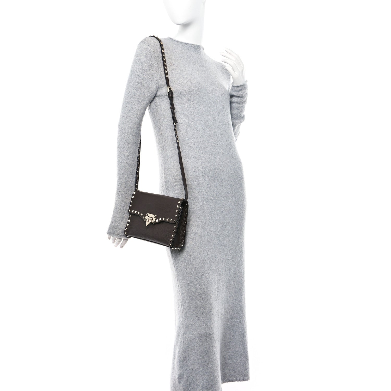 Valentino Garavani Pebbled Calfskin Medium Rockstud Flip Lock Crossbody Bag Deep Taupe 2 of 9