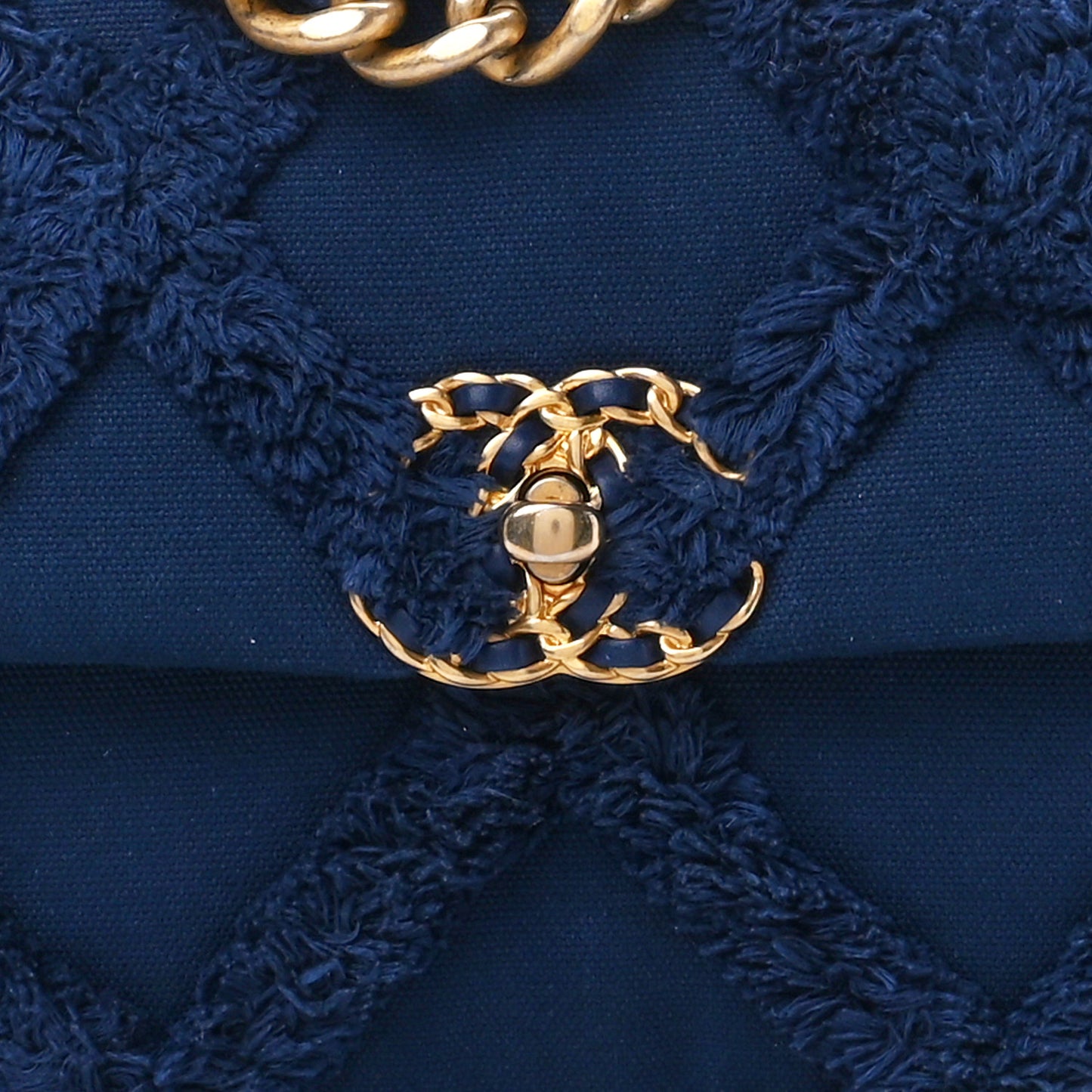 Cotton Canvas Quilted Medium Chanel 19 Flap Navy Blue