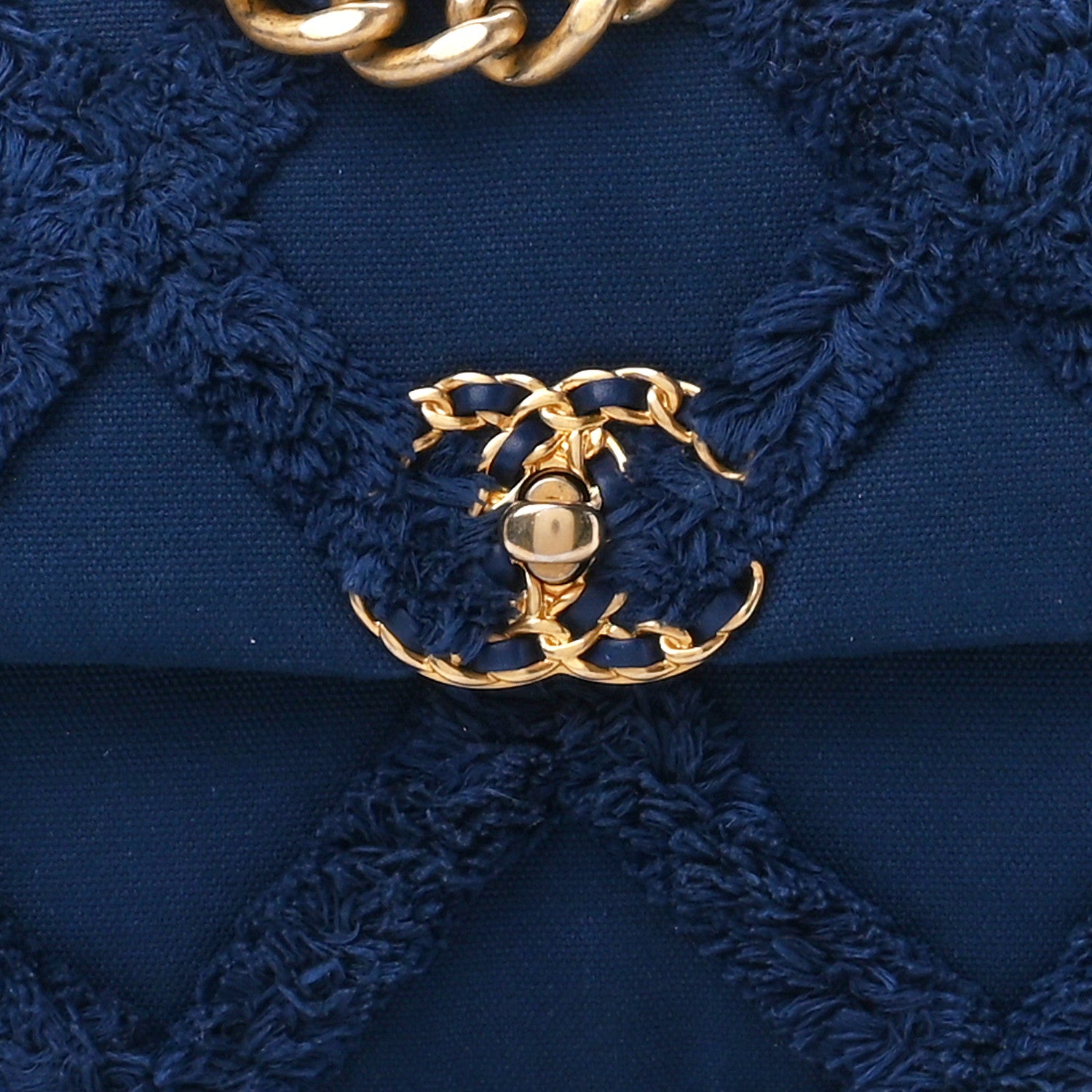 Chanel Cotton Canvas Quilted Medium Chanel 19 Flap Navy Blue 8 of 14