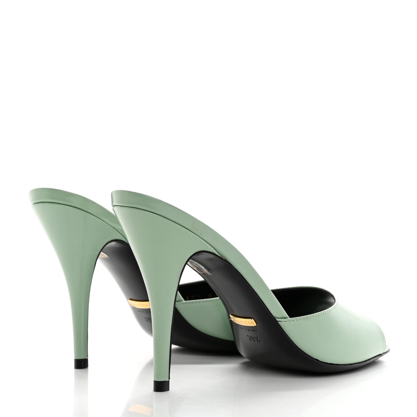 Polished Calfskin Scarlet Mid Heel Slide Sandals 39.5 Aqua Green