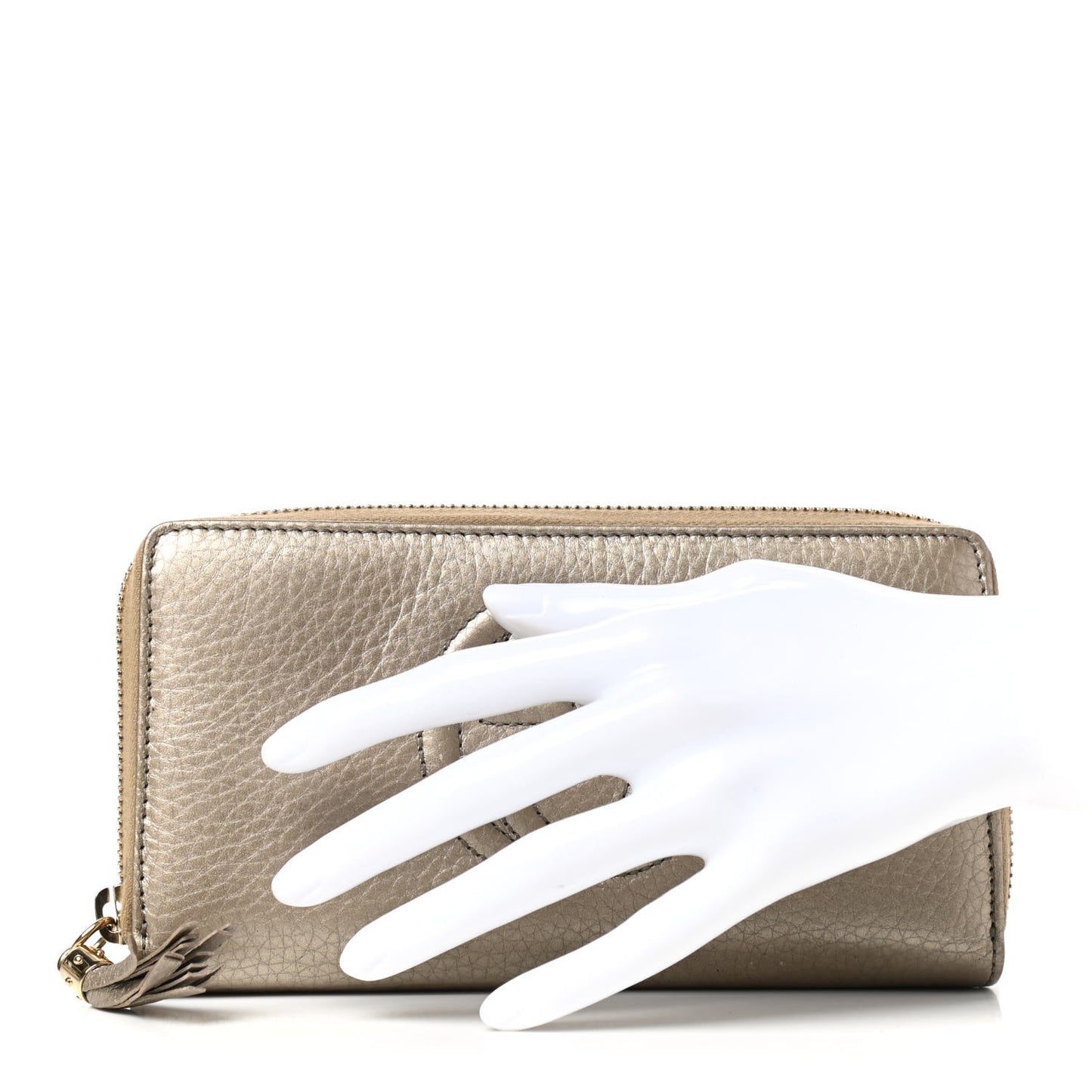 Metallic Pebbled Calfskin Soho Zip Around Wallet Golden Beige