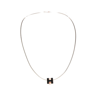 Hermes Rose Gold Lacquered Cage d'H Pendant Necklace Black 3 of 7